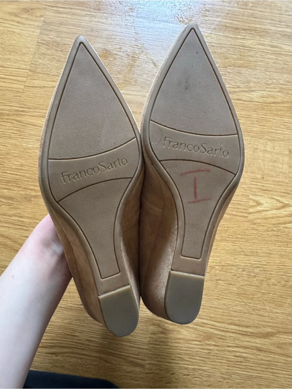 Franco Sarto Taupe Suede Pointed Toe Flats with Ring Accent Size 10